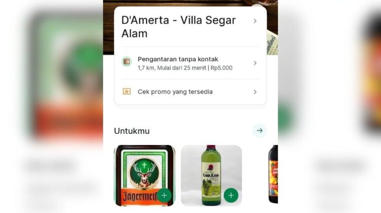 Tangkapan Layar Merchant yang menjual minuman beralkohol di aplikasi Grab.