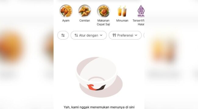Tangkapan layar pada aplikasi Grab. Saat ini akun merchant yang menjadi sorotan karena menjual minuman beralkohol sudah dihapus.